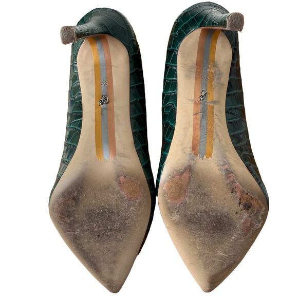 Sam Edelman Green Stiletto Pumps Sz 8.5 Crocodile Business Glam Sexy Party Shoes - Picture 6 of 13